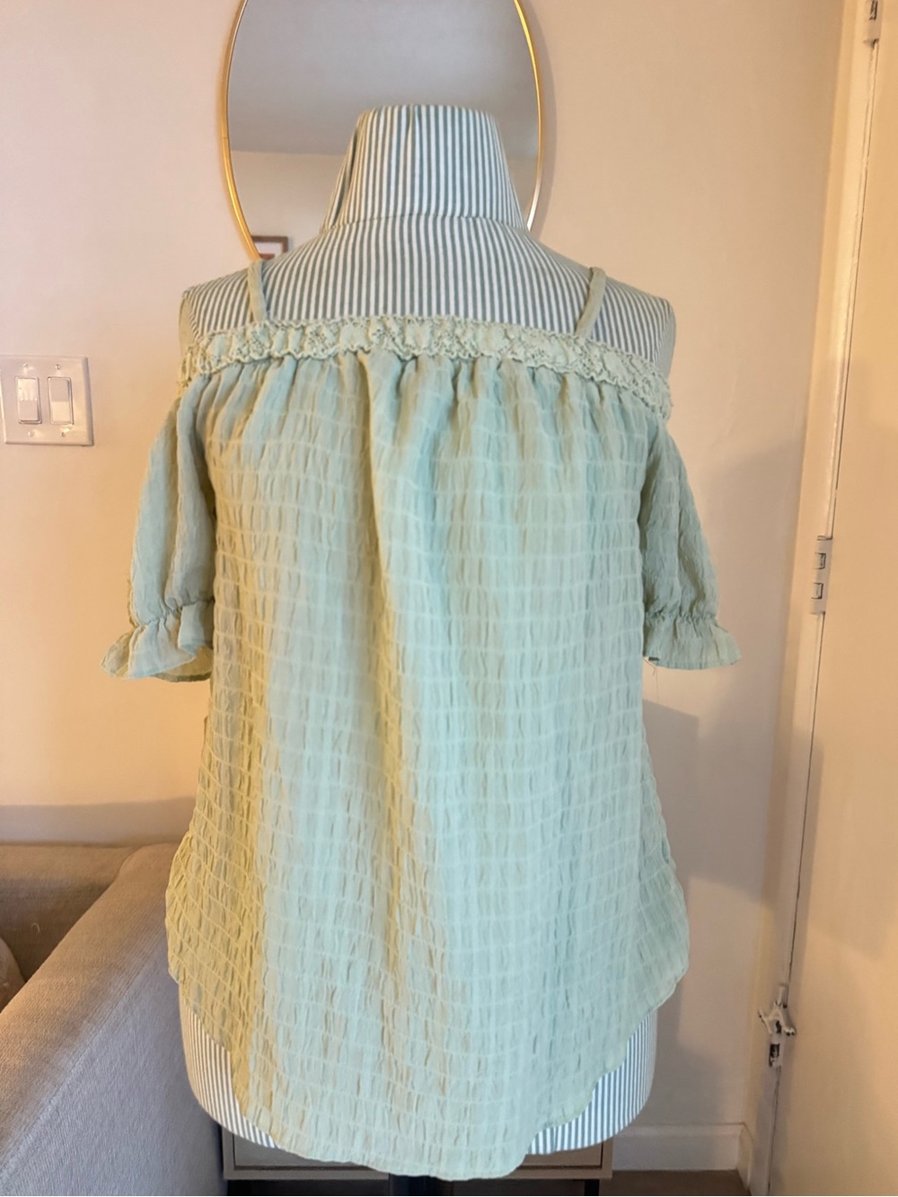 BCX Light Sage Green Cold Shoulder Lace Blouse Size S